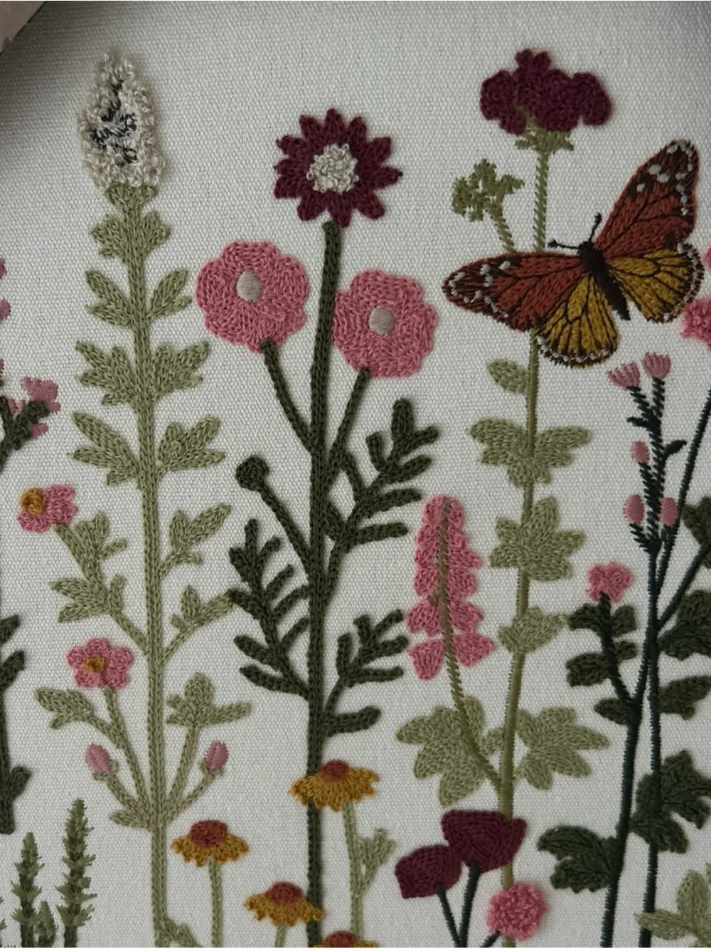 BP Woven Wildflower Wall Art Floral Embroidery with Butterfly Gorgeous NEW